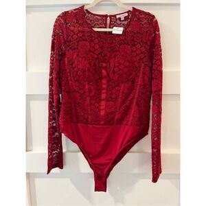 New White Birch wine Lace sweetheart neckline Long Sleeve body suit top size XL